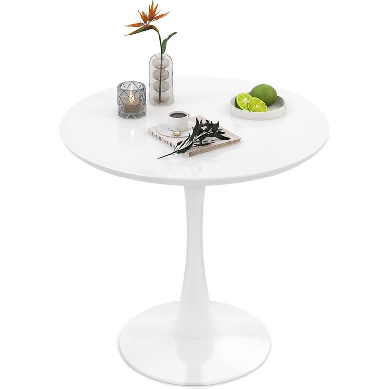 Tavolo da pranzo rotondo bianco, tavolo da cucina moderno a tulipano da 32 pollici con tavolo addensato da 0.9 pollici e robusto piedistallo in metallo