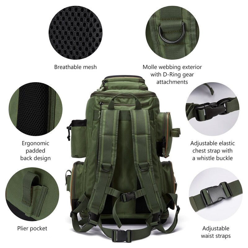 Bassdash zaino multifunzionale per attrezzatura da pesca leggero Tactical Soft Tackle Box con copertura antipioggia protettiva