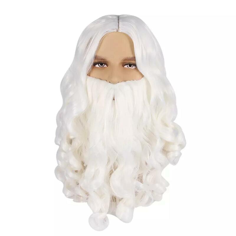 Papai Noel cabelo e barba definido para o Natal vestir, feriados adereços cosplay