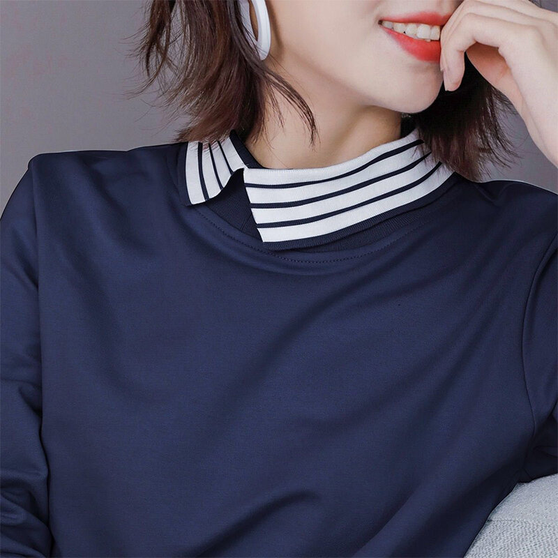 Весенне-осенний полосатый лоскутный Свободный Повседневный свитшот, женский простой универсальный джемпер с длинным рукавом, Женский пуловер в Корейском стиле, Топ