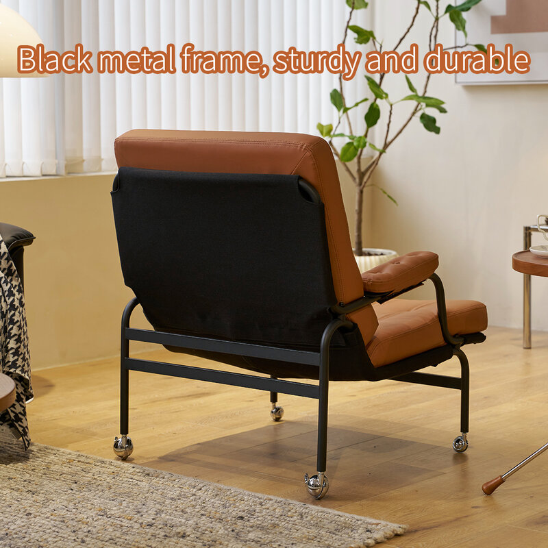 Sedia moderna con schienale alto e morbida pelle imbottita, gambe in metallo, poltrona per soggiorno, camera da letto e ufficio a casa,