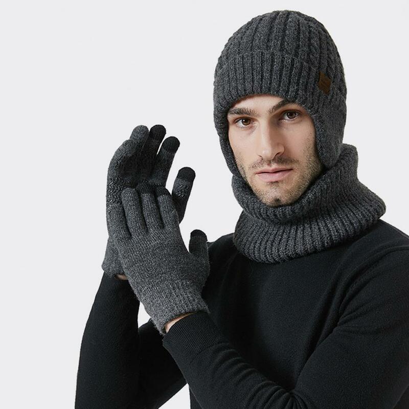 Ensemble bonnet, gants et écharpe tricotés unisexes, accessoires d'hiver, doublure Smile, gants tactiles, hommes et femmes, 3 pièces
