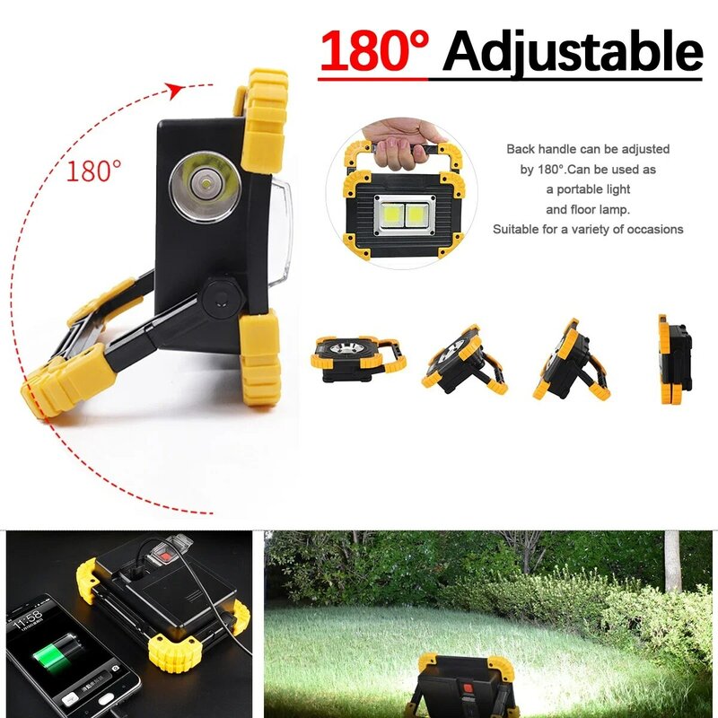 100W 50000lm Super Bright COB Led Work Light Led Portable Spotlight Rechargeable for Outdoor Lampe Led Flashlight use 2*18650
