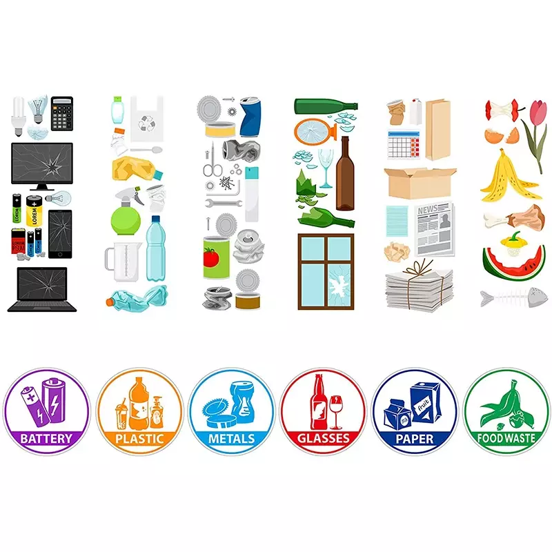 PVC Adhesive Recycling Label, Advertência Decoração de Papel de Vidro e Sinais Plásticos, Decalque Orgânico do Lixo, Adesivos e Acessórios