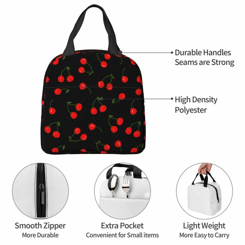 Lunch Bags for Women Kids Cherry Insulated Cooler Portable Work Polyester Lunch Box Bento Pouch