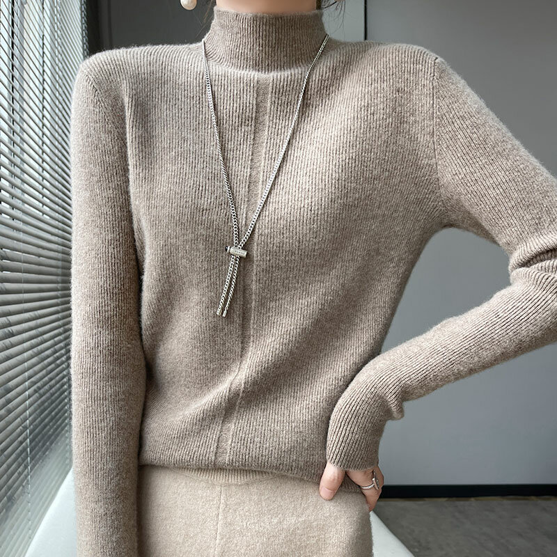 Clássico all-wool magro meia gola de gola baixa camisa feminina outono e inverno novo pulôver temperamento camisola