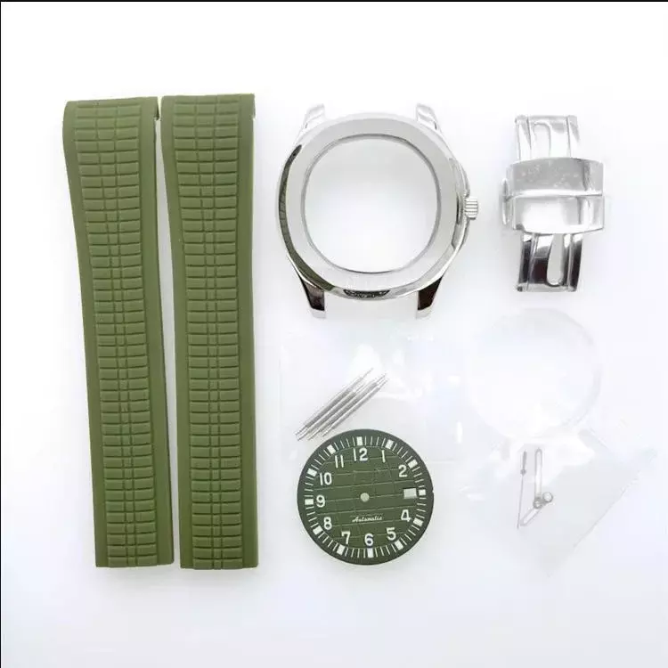 Nautilus水族館交換用時計、ステンレス鋼、ラバーストラップ、sダイヤルハンド、nh35、42mm用のmod部品