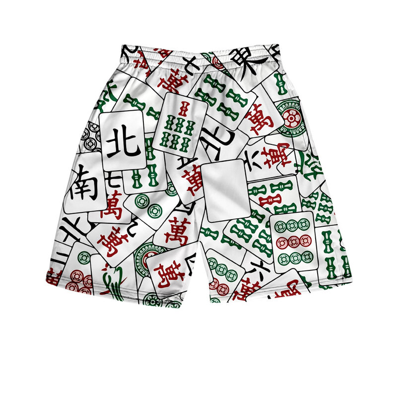 2022 Hong Kong Style Retro Mahjong Printed Shirt Short Sleeve Summer Sports Chinese Style Loose Casual Oversized Men Clothing