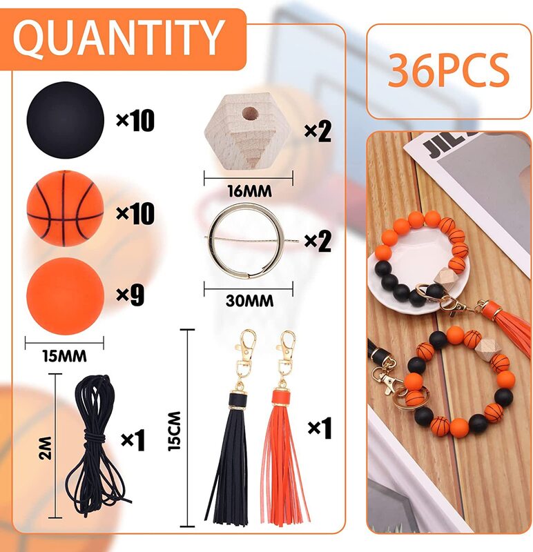 Leopard Print Silicone Beads Jewelry Making Kits DIY Bracelet Key Chain Basketball Football Texture