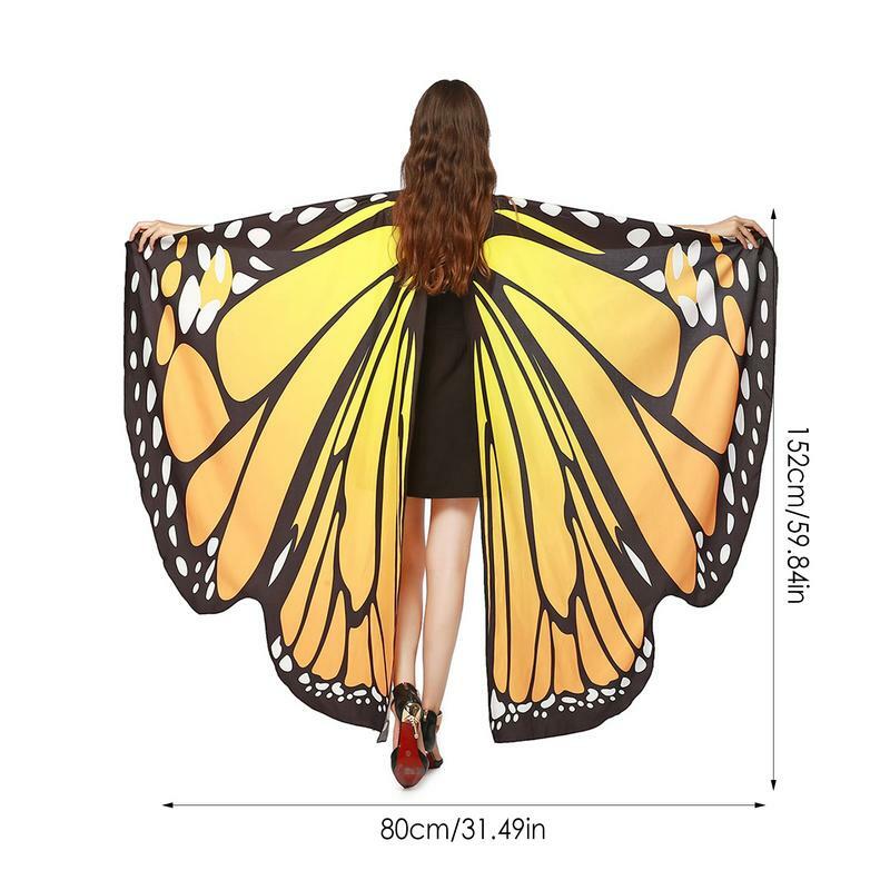 Xaile de asas de borboleta de poliéster macio, Fada Monarch Costume, Capa com antena, Headband para o Halloween, Fancy Dress Party, Cosplay