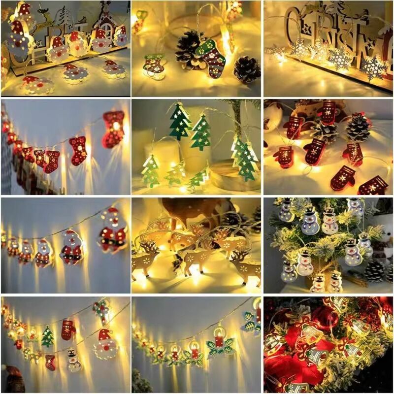 ندفة الثلج لعيد الميلاد ، سلسلة سانتا كلوز إلك ، زخرفة شجرة عيد الميلاد ، ضوء الليل ، 10led ، أضواء
