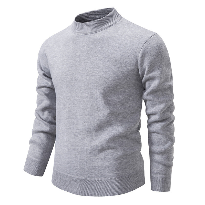 Пуловер с воротником средней длины, мужские повседневные свободные однотонные теплые высококачественные свитера, деловые пуловеры, вязаный зимний мужской свитер