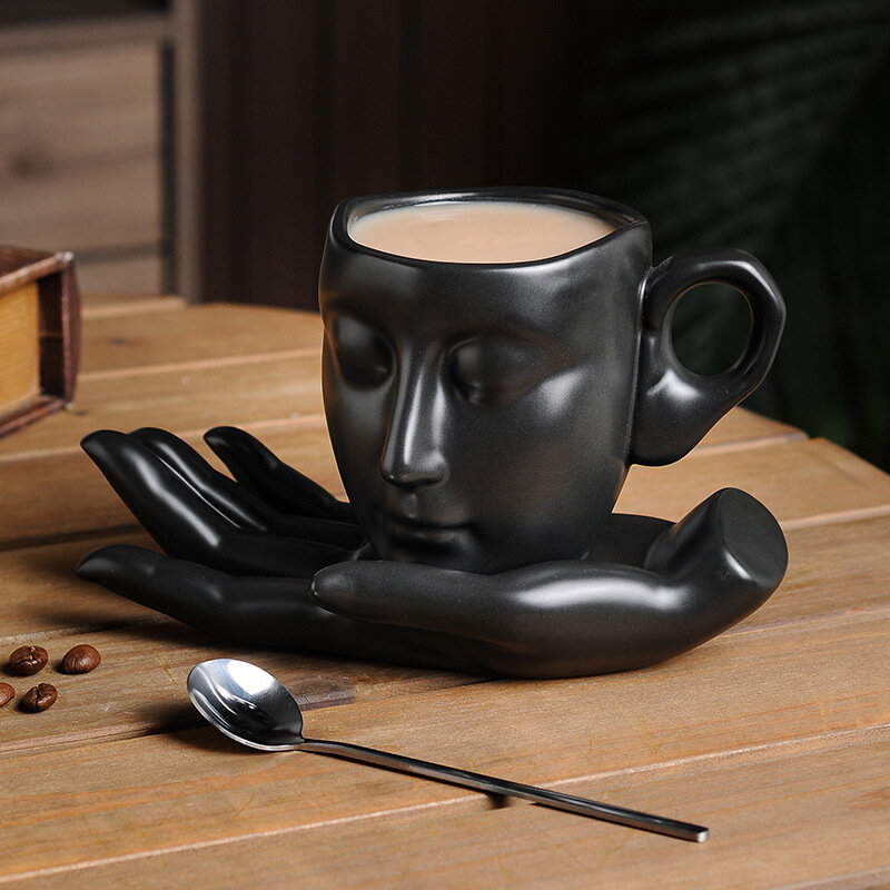 Tazza da caffè profumata a mano con arte astratta creativa in ceramica di temperatura, piattino, tazza e piattino personalizzati