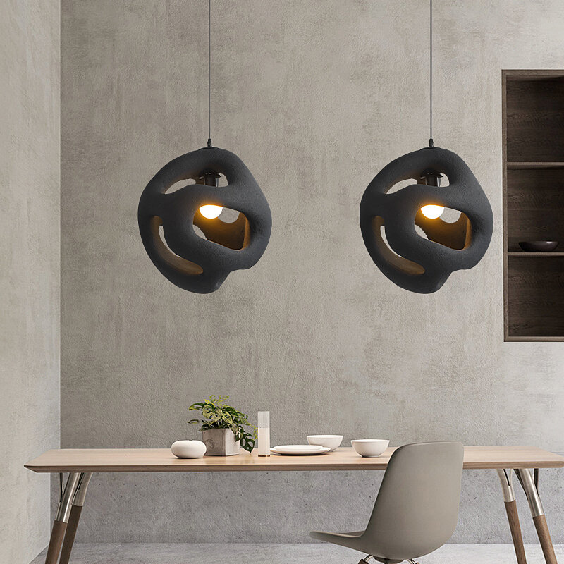 Plafonnier LED Noir Fait Main au Design Nordique Japonais, Luminaire Décoratif de Plafond, Idéal pour un Loft, une Cuisine ou un Restaurant
