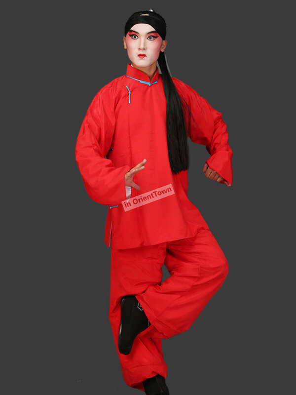 Seragam Tiongkok Drama pria narapidana pakaian kuno Peking Huangmei kinerja Opera memakai panggung narapidana kostum merah kejahatan