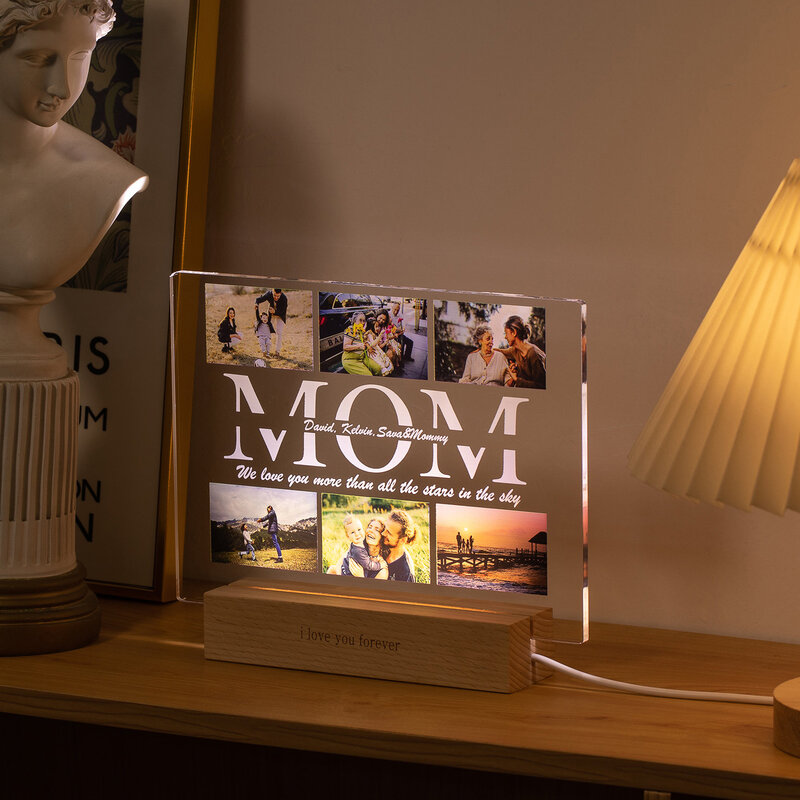Lâmpada acrílica 3D personalizada com foto e texto personalizados para o quarto, Nightlight para a mãe, DAD, amor, família, amigo, presente de aniversário