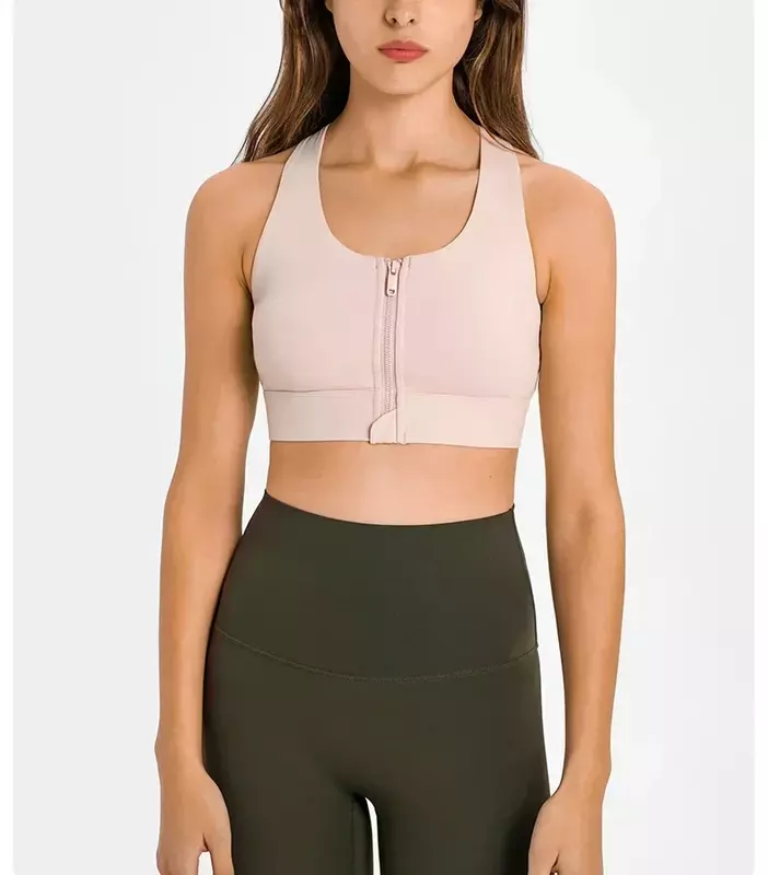Lemon Yoga Sports Bras Tops for Women Front Zipper High Support Plain Naked Feel Back Racerback Push Up Bra Gym Workout Crop Top