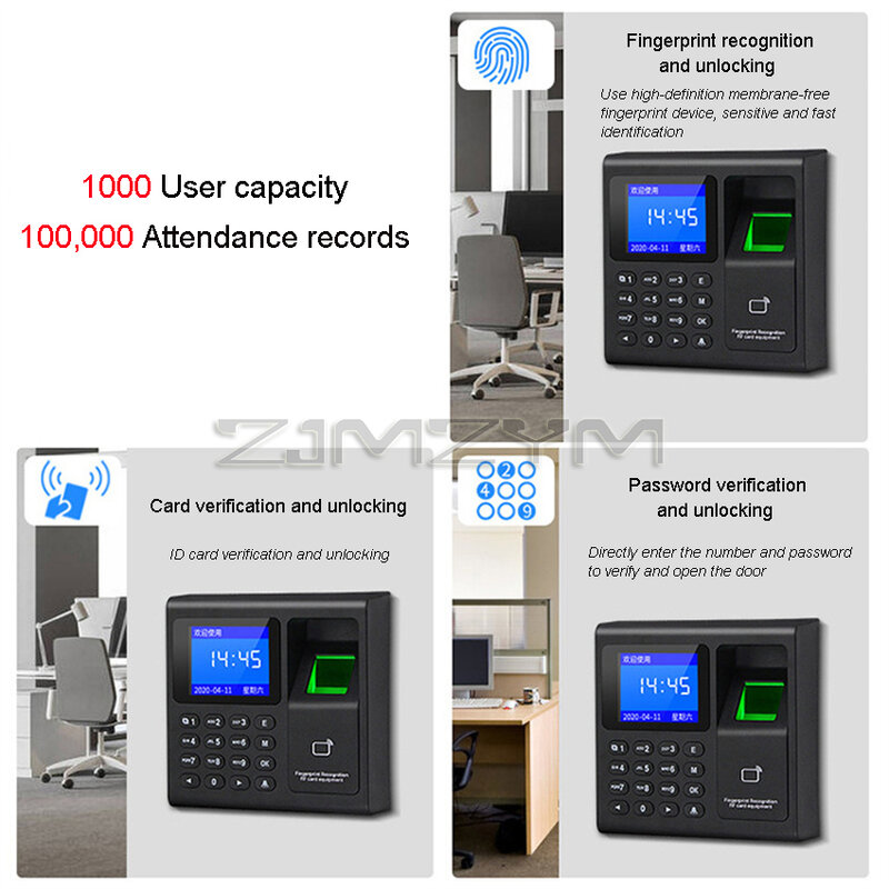 Sistema biometrico della tastiera di controllo accessi RFID dell'impronta digitale elettronico USB Time Clock Recorder presenze Machine con schermo da 1.8''