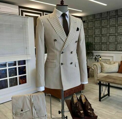 Traje a rayas para hombre, chaqueta con solapa de pico, doble botonadura, para novio, boda, personalizado, 1 pieza