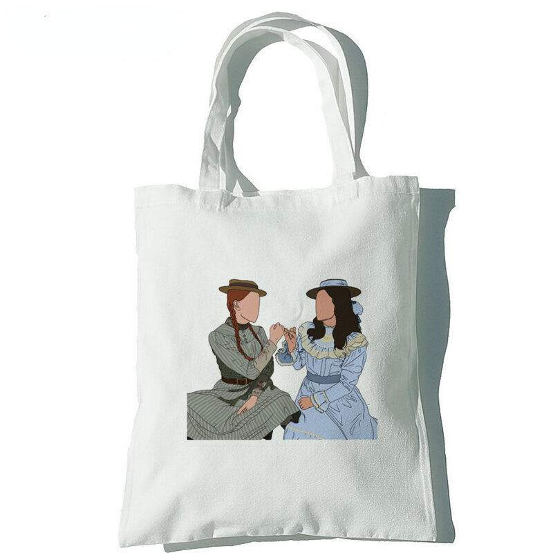 Anne Shirley Green Gables กระเป๋าถือกระเป๋าสะพายไหล่ Casual Shopping กระเป๋าถือของเด็กผู้หญิงผู้หญิงผ้าใบกระเป๋าถุงช้อปปิ้งนำกลับมาใช้ใหม่