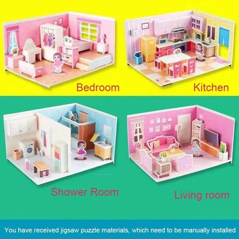 Congme 3D jigsaw Puzzle Toy For Kids 3D Paper Puzzle Bedroom Livingroom House Children's Early Education Learning Toys Gift