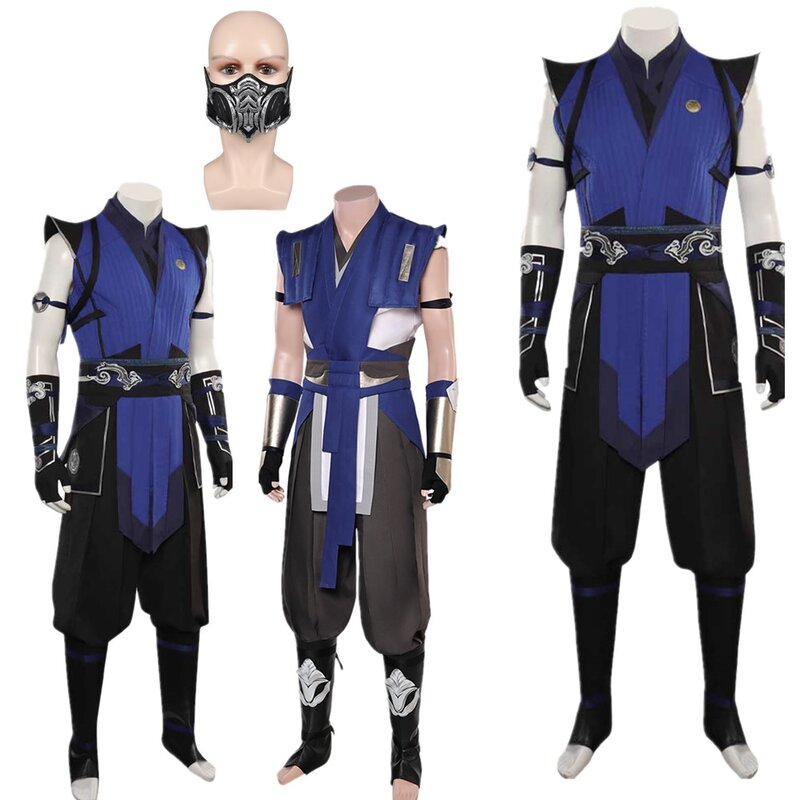 Dorosły Mortal Cos Kombat Sub Zero Cosplay kostium na Halloween mężczyźni Fantasy Top spodnie maska stroje przebranie karnawałowy kostium imprezowy