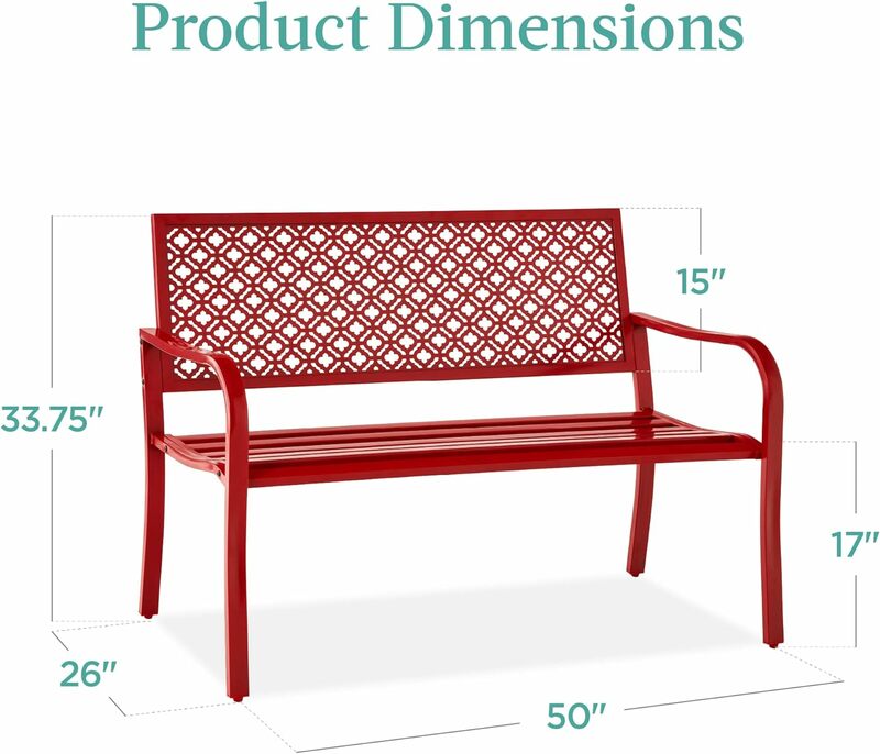 Best Choice Products Outdoor Bench 2-Person Metal Steel Benches Furniture for Garden, Patio, Porch, Entryway w/Geometric