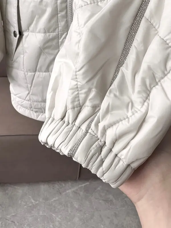 Giacca con cappuccio per donna 2023 nuovo inverno misto cotone catena di perline cerniera irregolare moda Casual cappotto lungo caldo