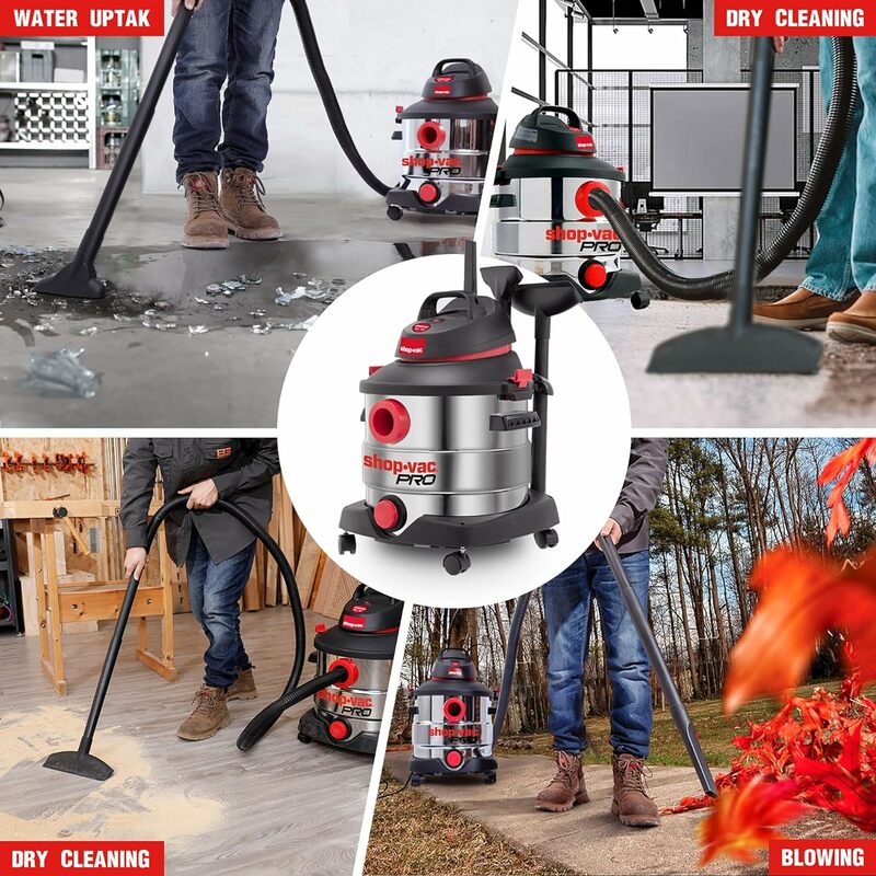8 Gallon 6.0 Peak HP Wet/Dry Vacuum, Stainless Steel Tank, Portable Shop Vacuum with Multifunctional Attachments for Jobsite