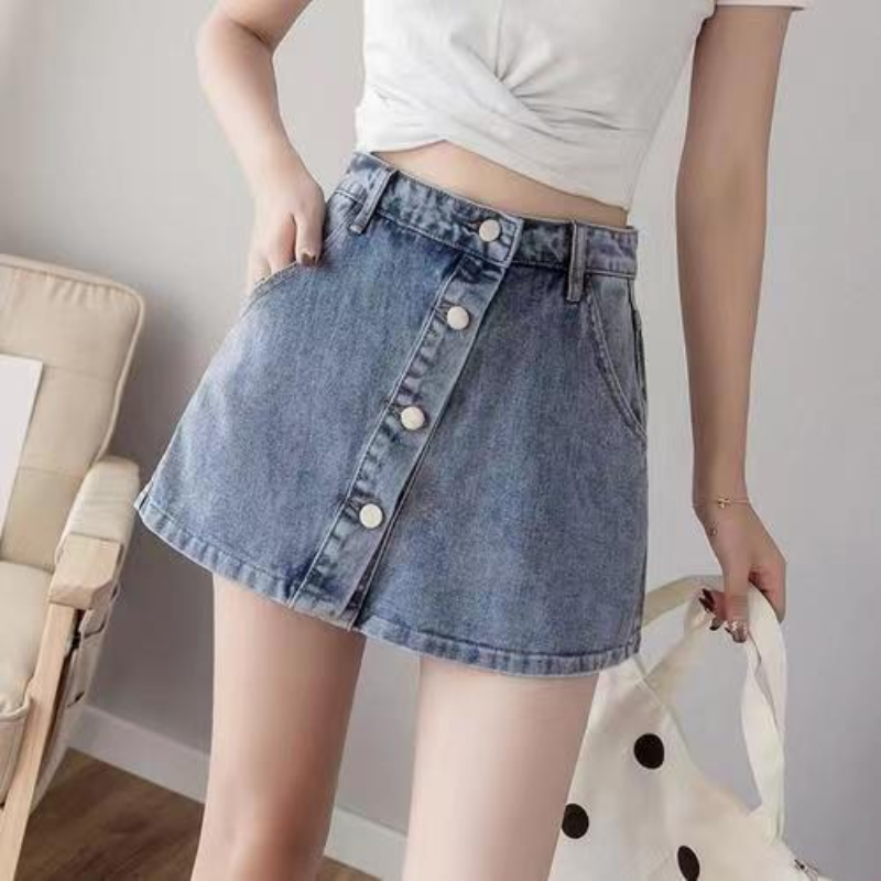 Шорты женские джинсовые с завышенной талией, винтажные повседневные свободные короткие юбки в Корейском стиле, универсальные, лето