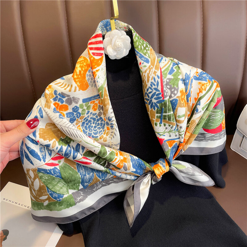 Design scialle stampa Twill sciarpa di seta quadrata donna Hijab 2022 avvolge fazzoletto da collo capelli femminili sciarpe testa a mano Echarpe Bandana