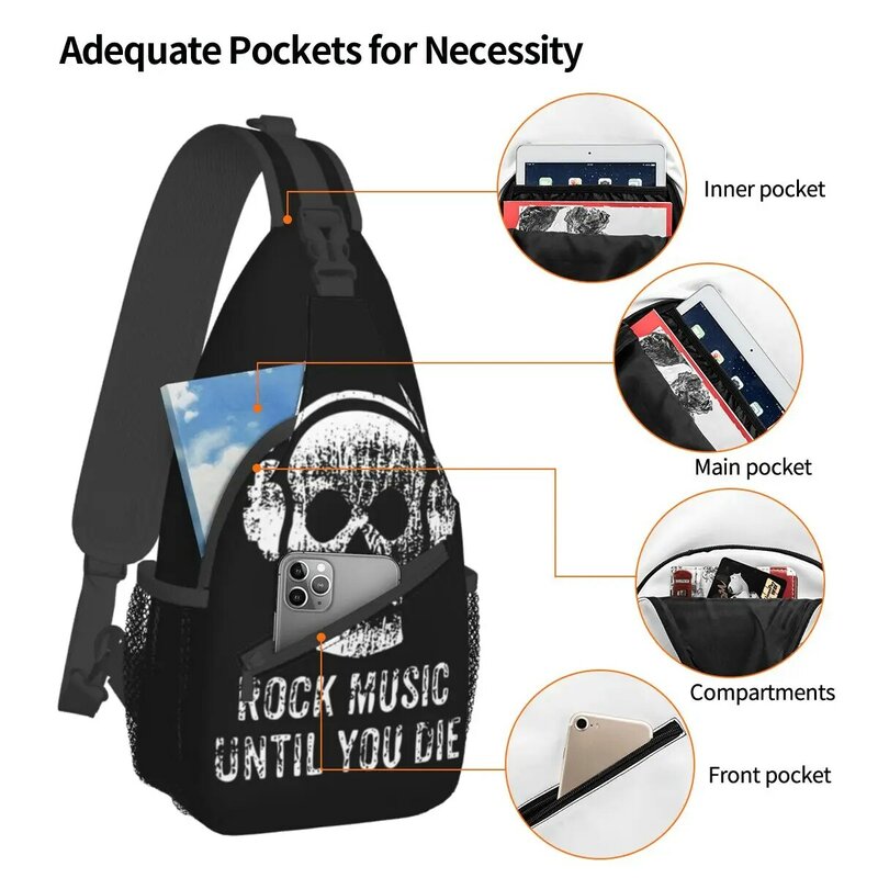 Death Skull Music Gift Crossbody Sling Bag Chest Bag Rock Roll Heavy Metal Shoulder Backpack Daypack Hiking Cycling Satchel