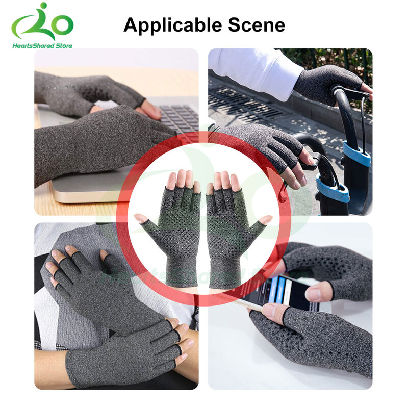 Guanti guanti per l'artrite in rame per le mani guanti per terapia antiscivolo con mezze dita per alleviare il dolore articolare per donna uomo