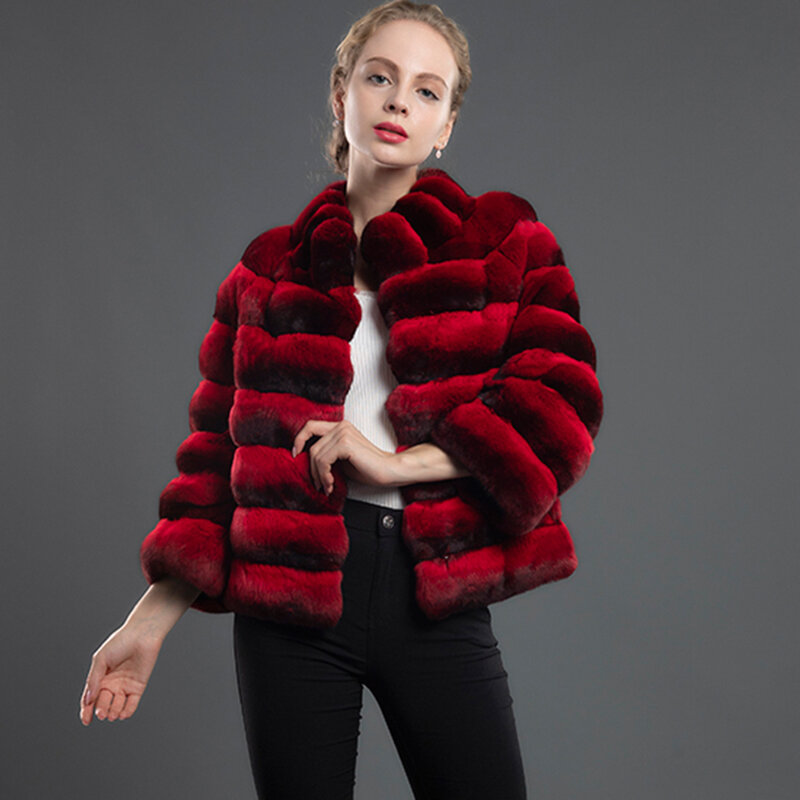 Women Fur Jacket Classic Rex Rabbit Fur Coat Winter Fashion Cropped Outwear Hot Sale