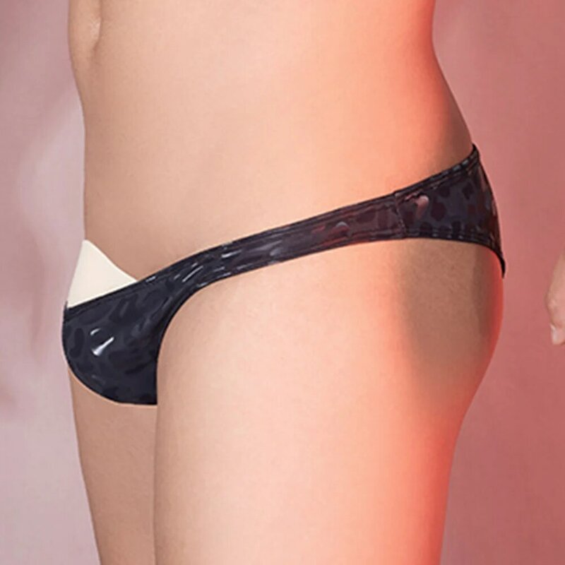 Sexy Mens Puff Printed Shiny Briefs Low Rise Thongs Panties Underwear Bikini Elastic Underpants Erotic Lingerie Swimwear
