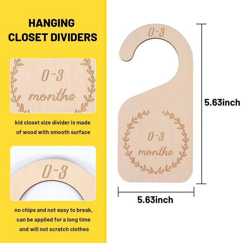 7Pcs Wooden Baby Wardrobe Dividers, NB To 24 Months Baby Cloth Organizer By Age Nursery Infant Wardrobe Divider Gift