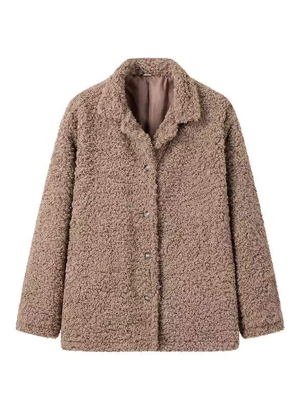 Chaqueta de manga larga con cuello alto para mujer, abrigo grueso de lana, color liso, elegante, para otoño, 2024