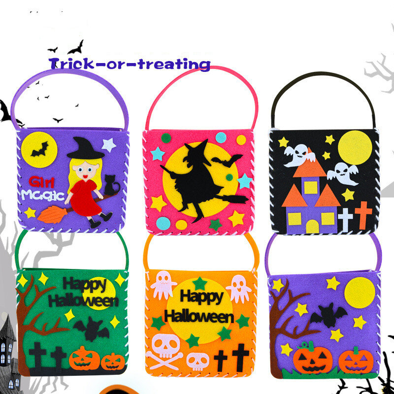 3Pcs Halloween Candy Bag Crafts Toys Beg Sugar Bag Trick Or Treat Kindergarten Handmade DIY Material Party Decor Kids Toys Gifts