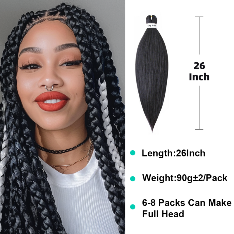 Easy Braids Jumbo Hair Braiding Hair Pre Stretched Hair Extension Natural Black Synthetic Fake Hair for Black Women Daily Use