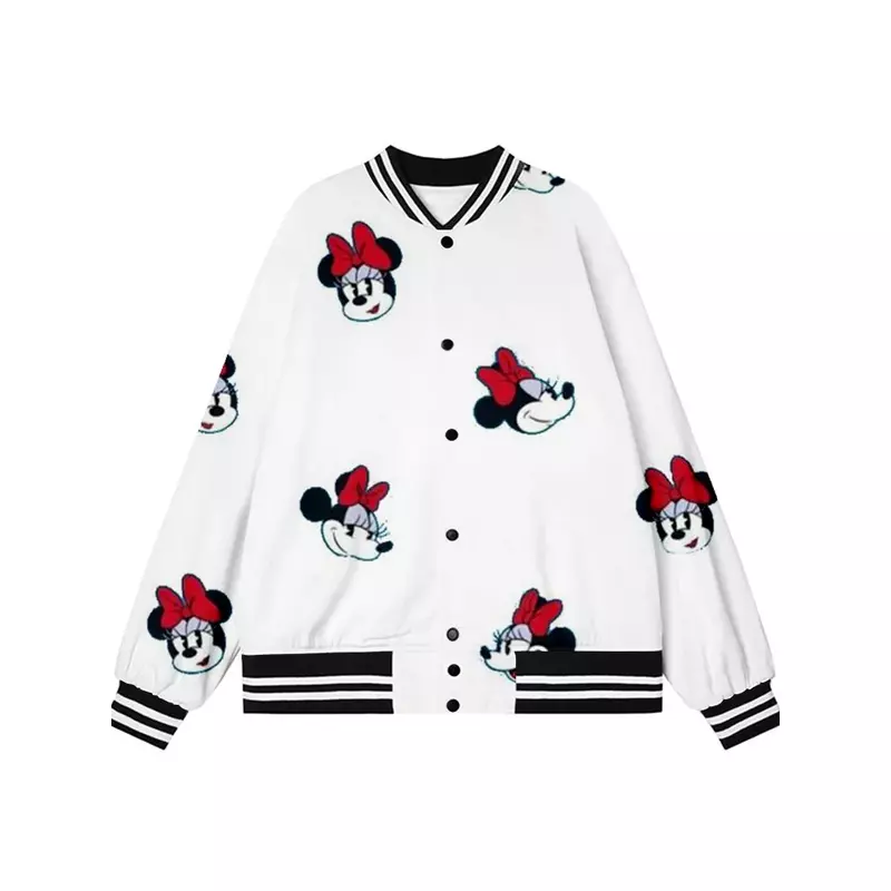 Jaket bisbol wanita musim gugur, atasan seragam Streetwear motif Anime Minnie Mouse Disney kasual Harajuku 2022