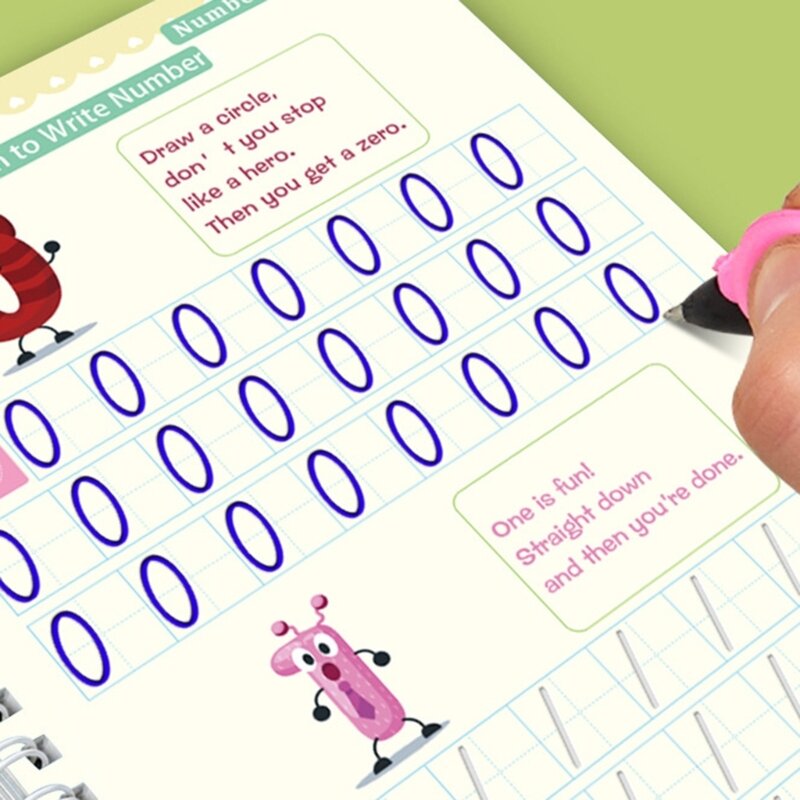 Caderno infantil para prática caligrafia inclui cadernos mágicos e canetas