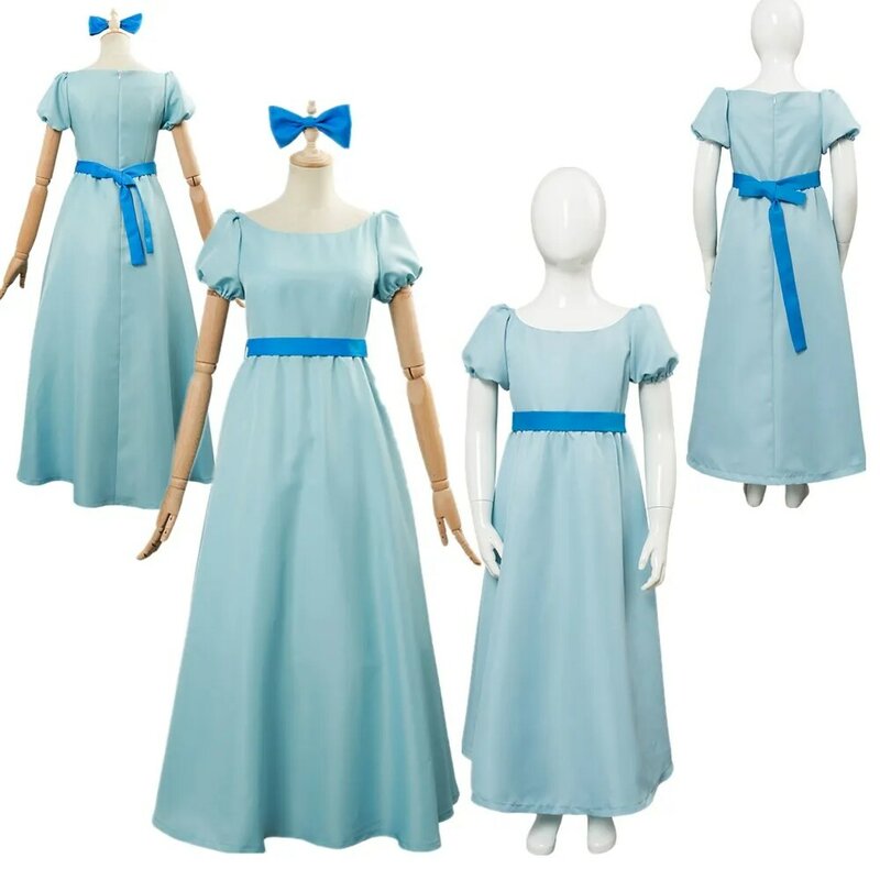 女性と子供のためのハロウィーンのペーターコスプレ衣装,青いロングドレス,カーニバル,女の子と大人のためのカーニバルカープレイスーツ