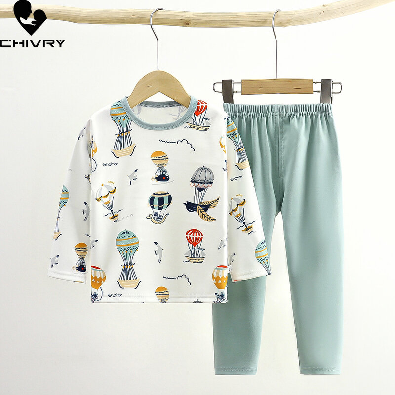 New 2023 Kids Autumn Pajamas Sets Toddler Boys Girls Cartoon Print Long Sleeve O-Neck T-shirt with Pants Baby Casual Sleepwear