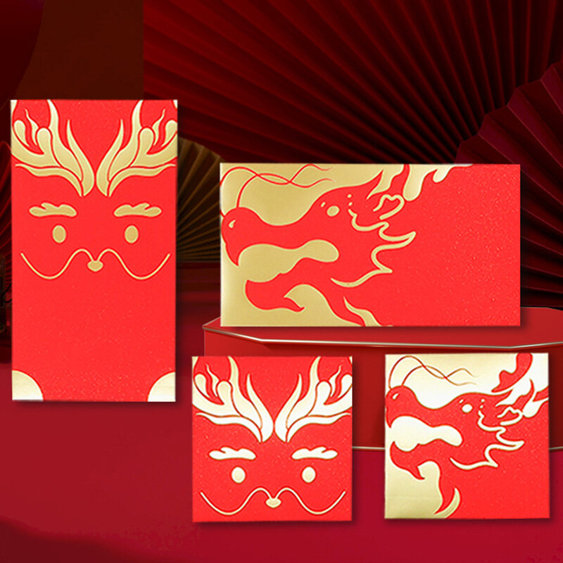 Sobres Rojos de dragón Hongbao para año nuevo, paquete de dinero de la suerte, bolsa de regalo creativa, Festival de Primavera, 10 piezas, 2024