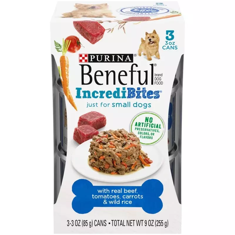 Purina Beneful Incredibites Wet Dog Food for Small Adult Dogs, Real Beef, 3 oz. Cans (24 Pack)