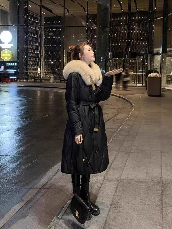 Chaqueta de plumón con cuello grande para mujer, chaqueta gruesa de longitud media, a la moda, elegante, superventas, invierno, 2023