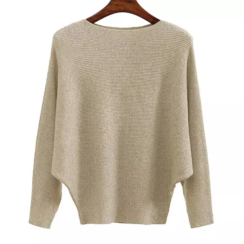 BHflutter Plus Size Batwing sweter z dzianiny z długim rękawem sweter damski jesienno-zimowy 2024 z dekoltem do łodzi oversize ciepłe swetry