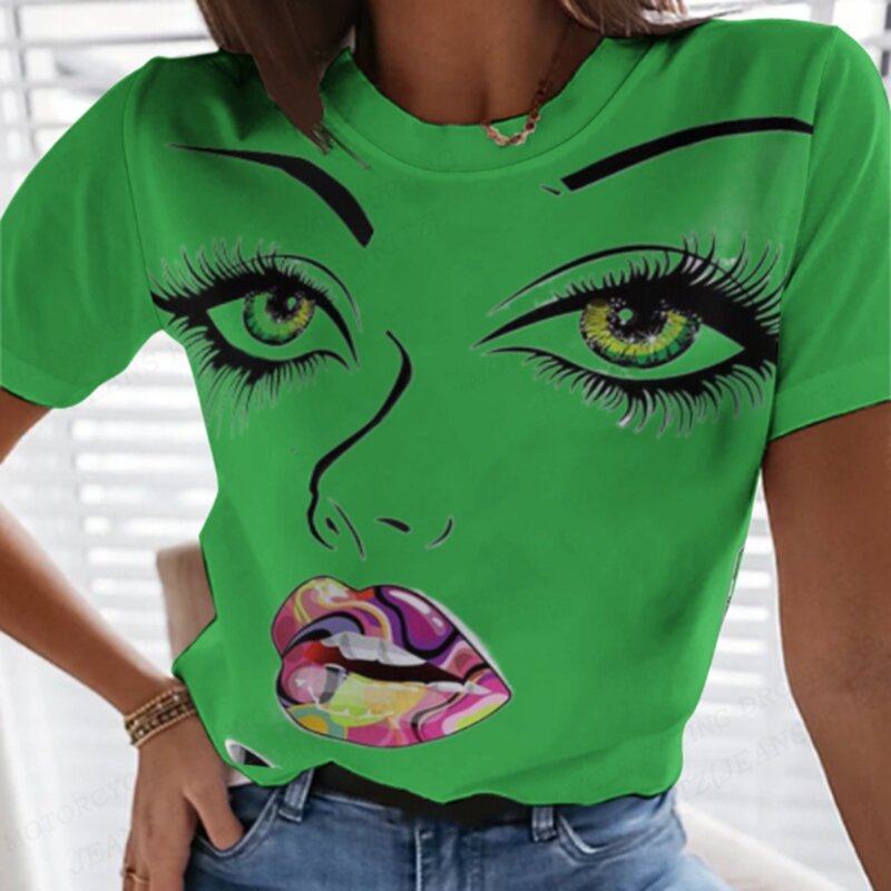 여성용 반팔 티셔츠, 3D 인쇄, 패션