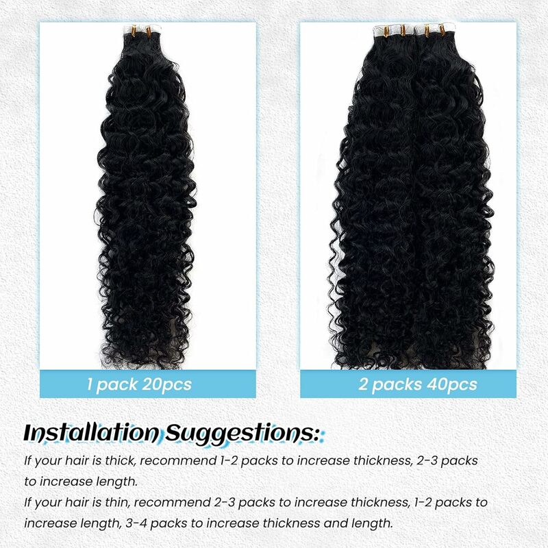 Extensões de cabelo encaracolado para mulheres negras, fita no cabelo humano, Ins Black Salon, alta qualidade, # 1B