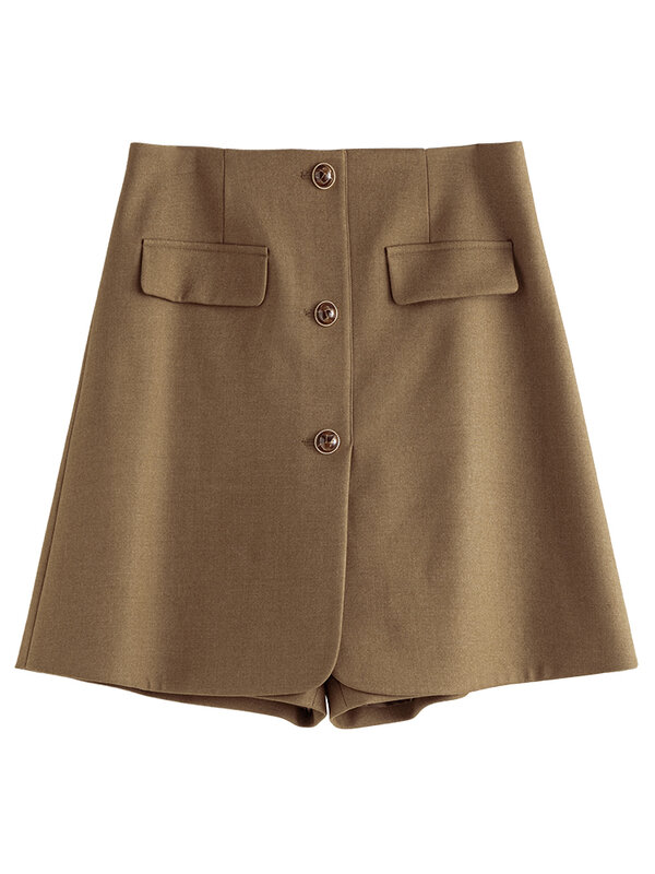 DUSHU-pantalones cortos de cintura alta para mujer, pantalón corto informal de Color sólido, Estilo Vintage británico, línea A, combina con todo, Otoño e Invierno